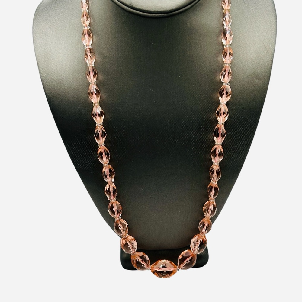 Authentic Art Deco Long Pink Glass Flapper Necklace